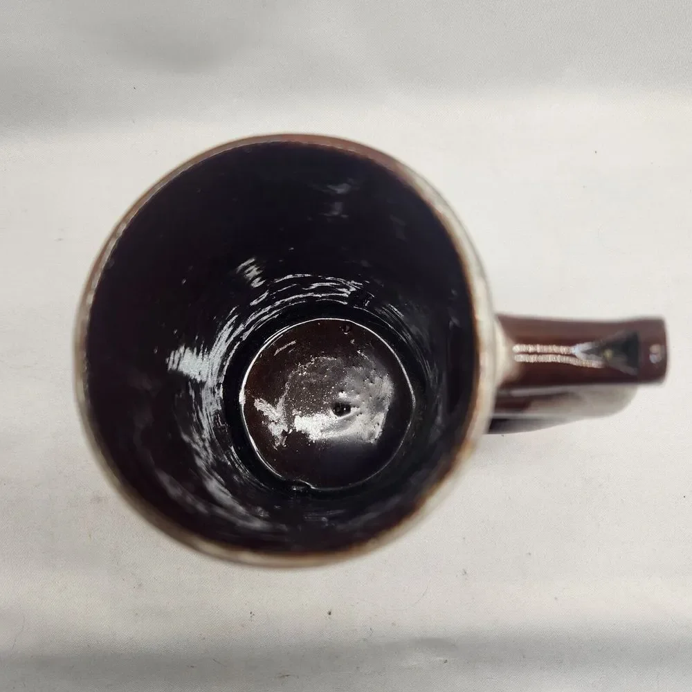 VTG Beer Mug Wet Your Whistle Went to P‎ Brown Ceramic Drip Glaze Cup Fun Gift